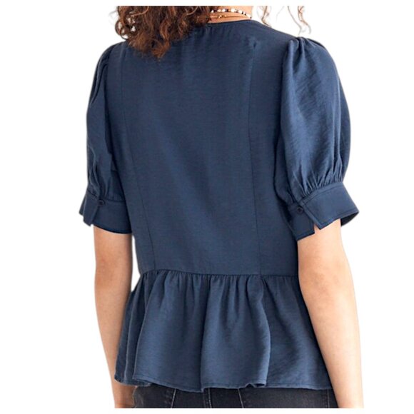 Madewell Drapeweave Puff Sleeve Peplum Blouse Teal Soft Workwear S - Picture 6 of 8